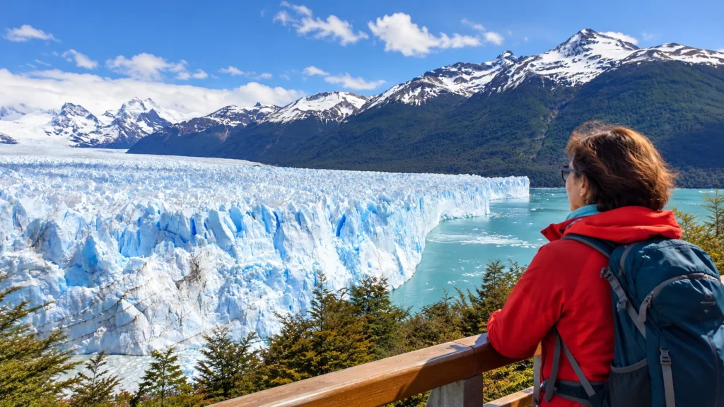 Kerstin Thieler blickt auf den Perito-Moreno-Gletscher in Patagonien – Sinnbild für Perspektivwechsel und Unternehmensentwicklung.